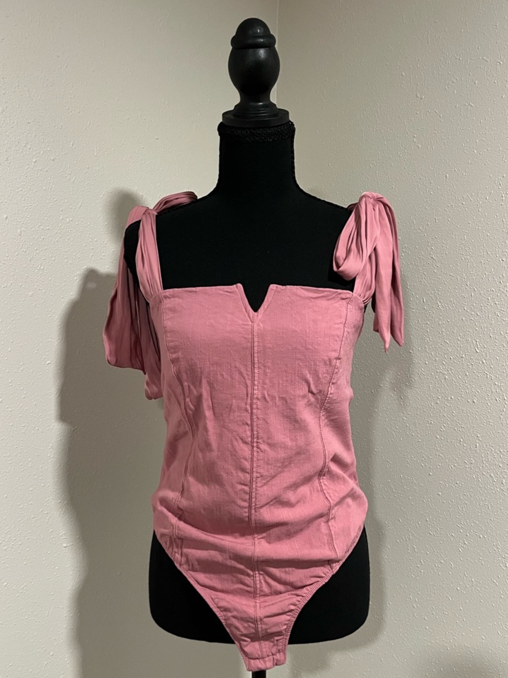 Free People Dusty Rose Tie-Shoulder Bodysuit-Small
